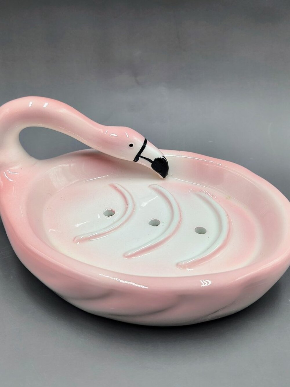 Vintage Pier 1 Imports Pink Flamingo Ceramic Soap Dish Japan Bathroom Decor
